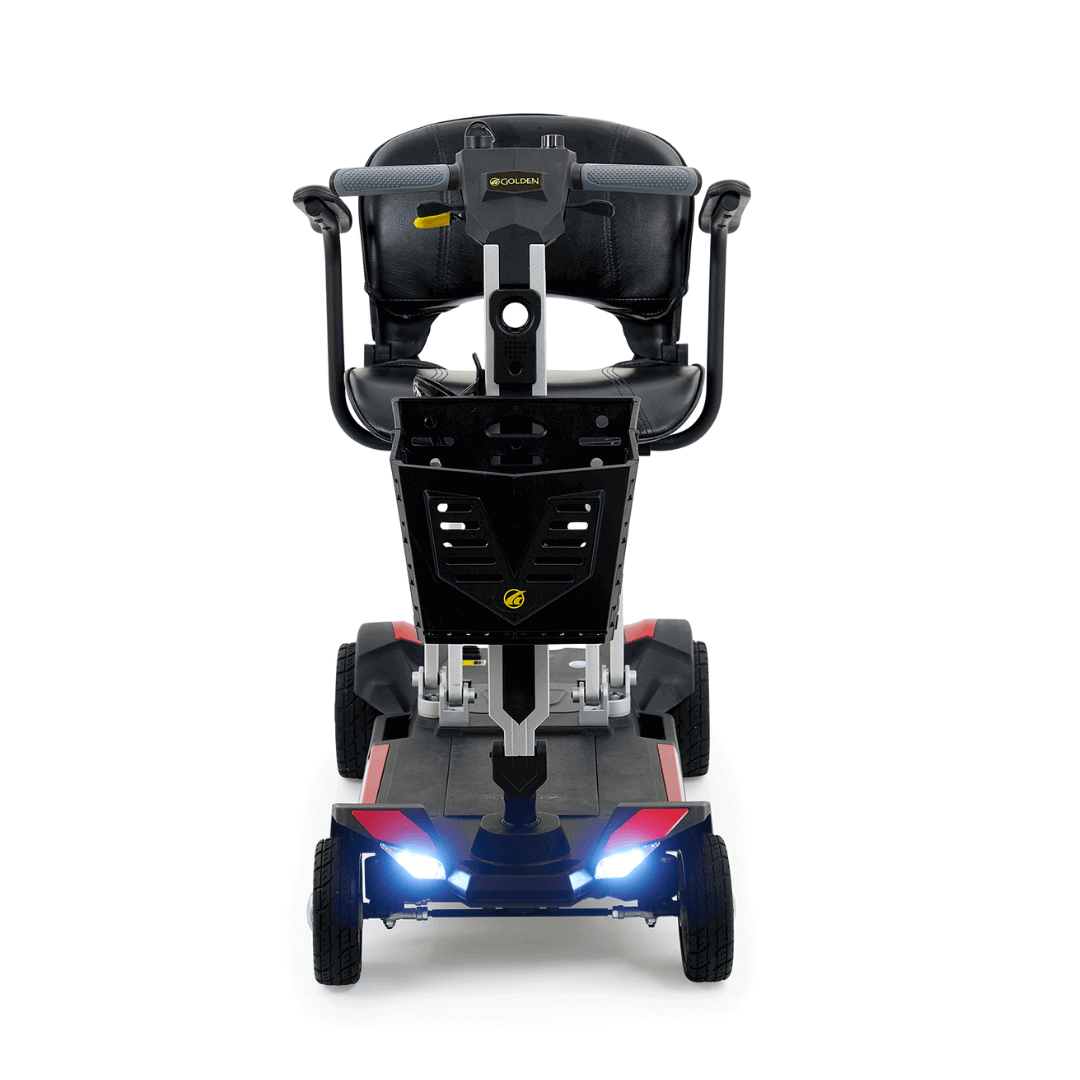 Golden Tech Buzzaround Carry-On Folding Travel Scooter with Travel Battery front view