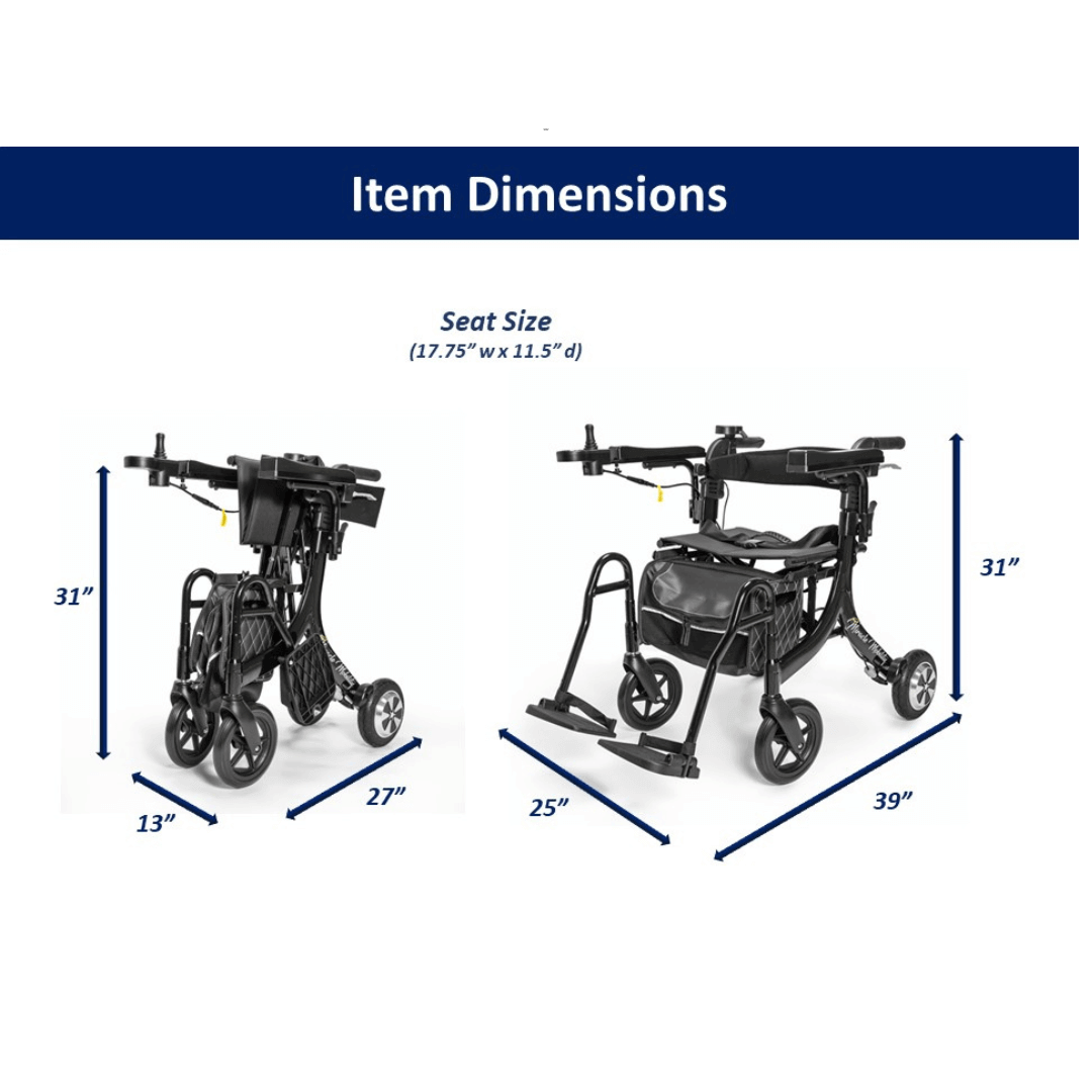 Miracle Mobility 4N1 Ultra Lite Electric Walker Wheelchair dimensions