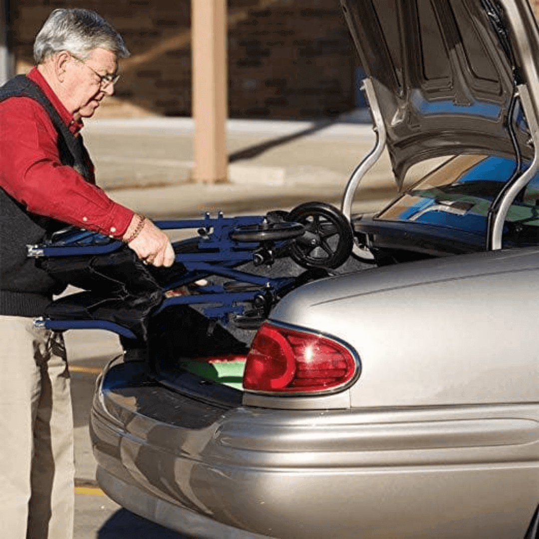 Standard Transport Chair being stored in a car trunk