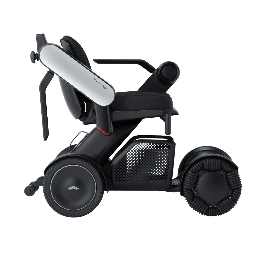 WHILL Model C2 Personal EV Smart Electric Vehicle - Intelligent Power Chair white with armrest lifted