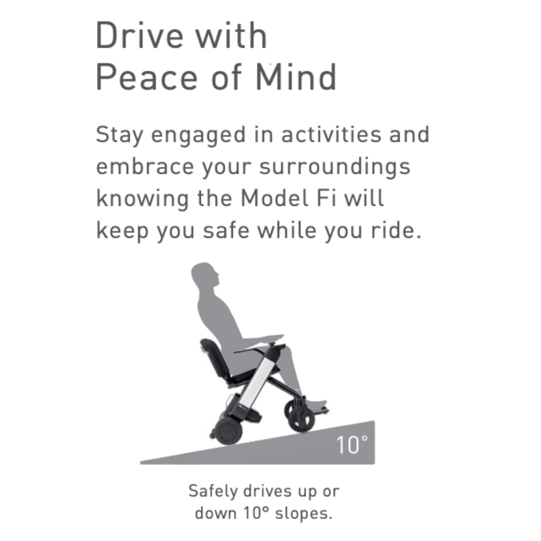 WHILL Model F Travel Power Chair drive with peace of mind