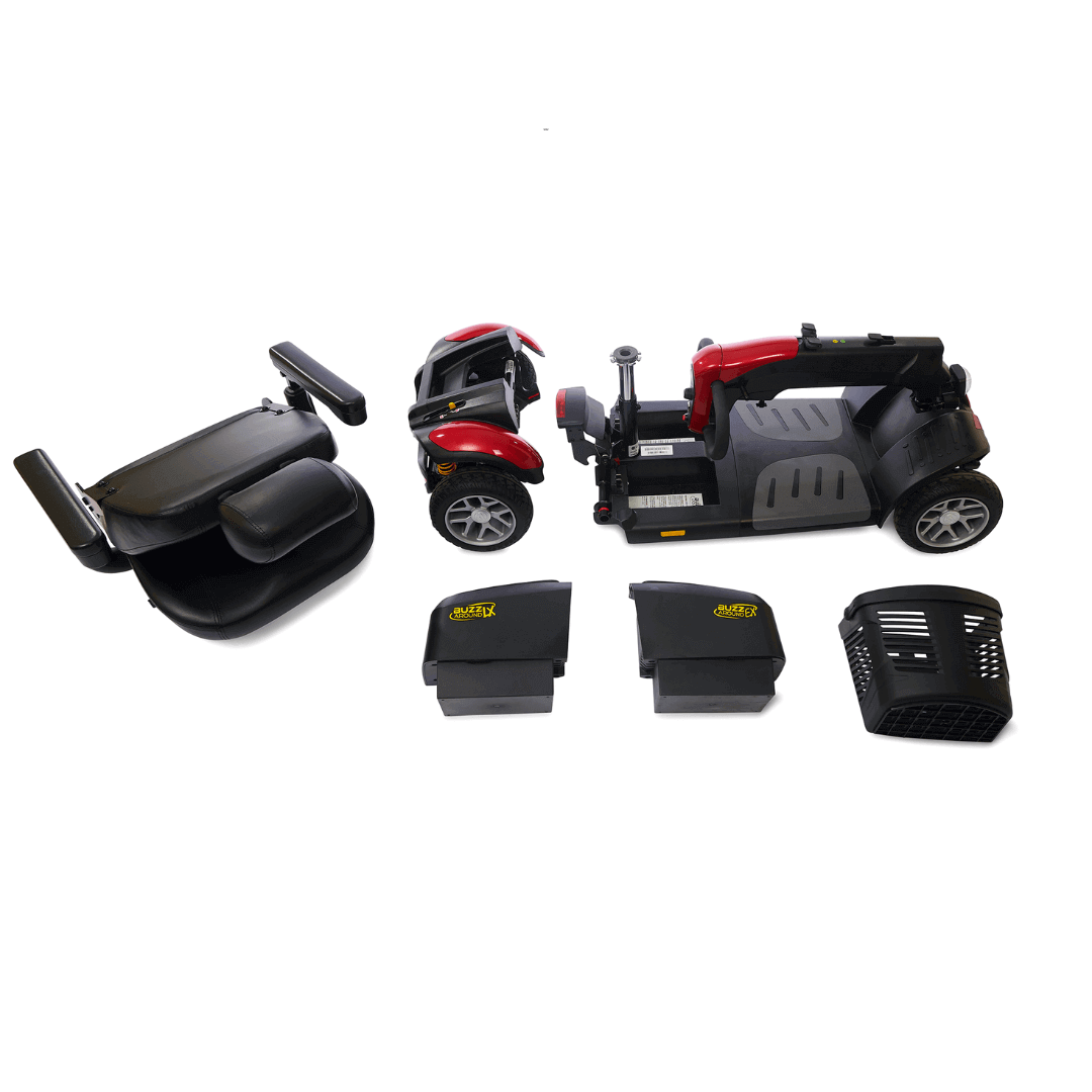 Golden Tech Buzzaround LX Extreme Luxury Full Size Travel Mobility Scooter - 4 Wheel disassembled parts