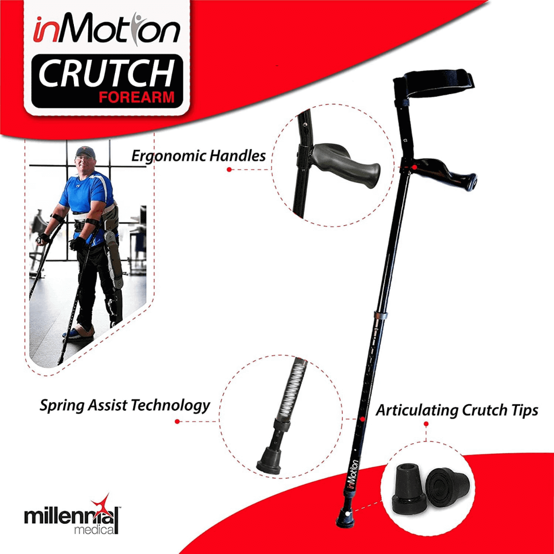 In-Motion Forearm Crutches with Spring Assist & Ergonomic Grips features