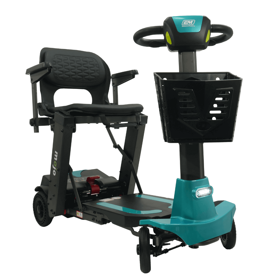 MOJO Lightweight Automatic Folding Travel Scooter - Airline Approved in Aqua color