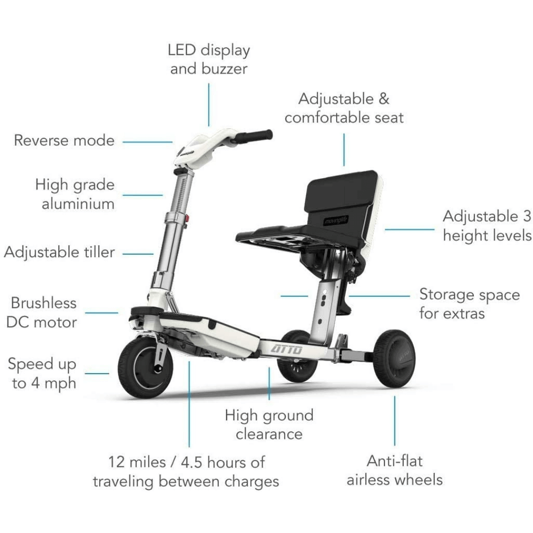 Moving Life ATTO Full-Size Folding Travel Scooter with Lithium Battery features