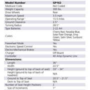 Power Chair Standard - Golden Tech Envy specifications