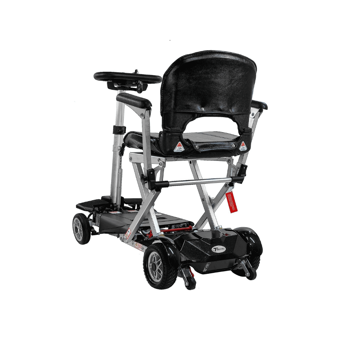 Solax Transformer 2 Electric Automatic Folding Mobility Airline Approved Travel Scooters silver rear view