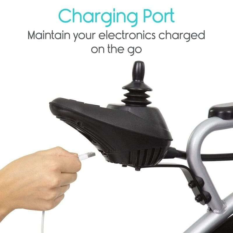Vive Health Compact Lightweight Folding Portable Power Wheelchair charging port