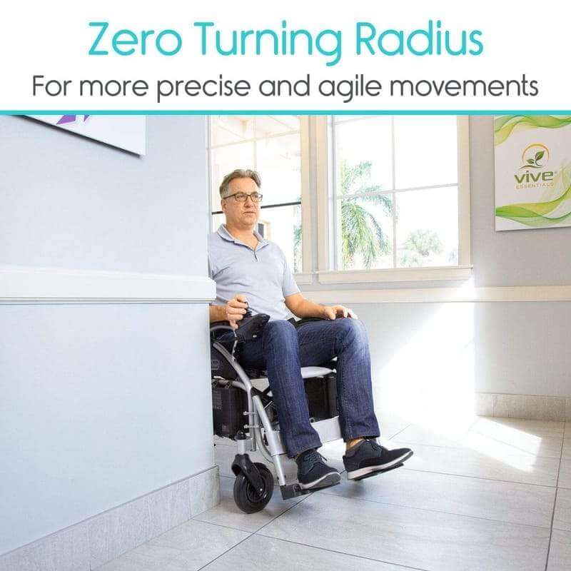 Vive Health Compact Lightweight Folding Portable Power Wheelchair zero turning radius