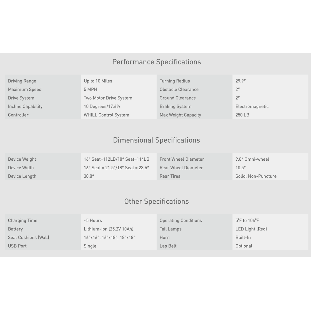 Whill C2 Premium Power Chair specifications