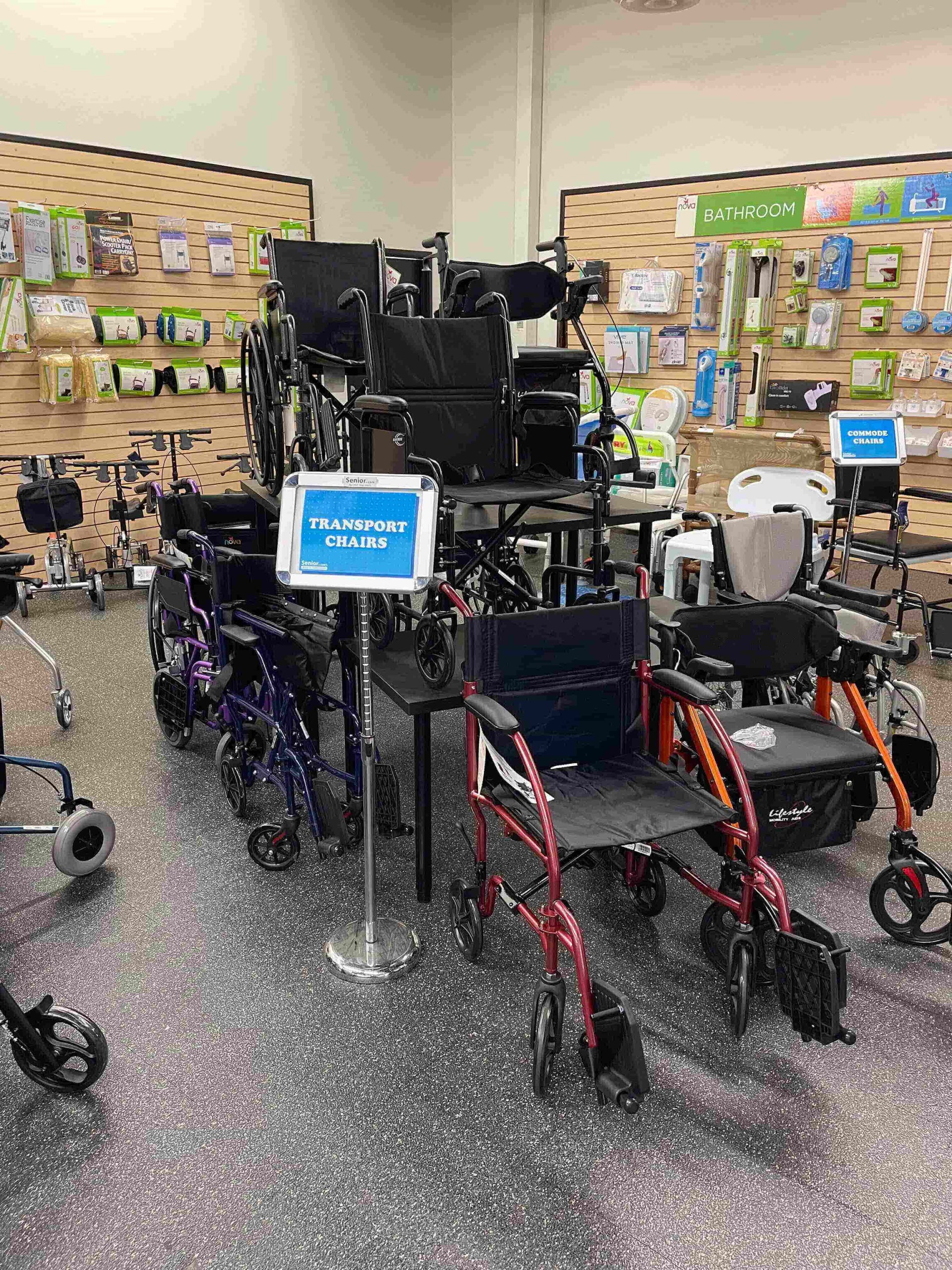 wheelchairs and transport chairs in store
